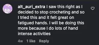 Comment about hands feeling better after crocheting