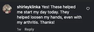 Comment about hand arthritis improving